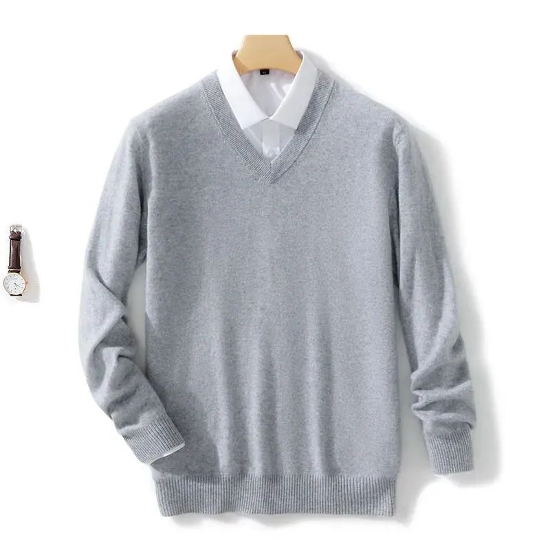 Wool Men's Sweaters V-neck Pullovers Cashmere Knitting Hot Sale Spring Autumn Sweaters Knitwear High Quality Jumpers Clothes