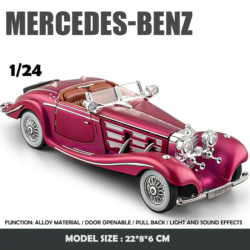 Simulação 1/24 Escala Benz 500K 1936 Clássico Modelo Carro Vintage Com Caixa de Exibição Presente de Aniversário Menino Coleção Miniatura Carro