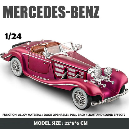 Simulação 1/24 Escala Benz 500K 1936 Clássico Modelo Carro Vintage Com Caixa de Exibição Presente de Aniversário Menino Coleção Miniatura Carro
