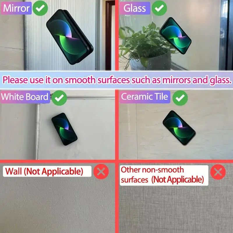 Tapete de Silicone com Sucção para Celular, Suporte de Parede Multifuncional com Ventosa, Quadrado Antiderrapante, Suporte de Celular de Lado Único, Adesivo Traseiro
