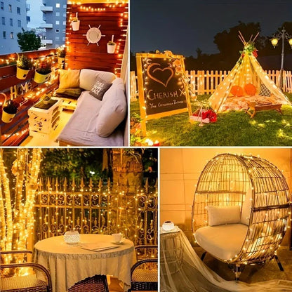 Solar Powered LED Flower Wreath Fairy Light String 50/100LED with 8 Modes Outdoor Garden Lights for Christmas Wedding Decoration