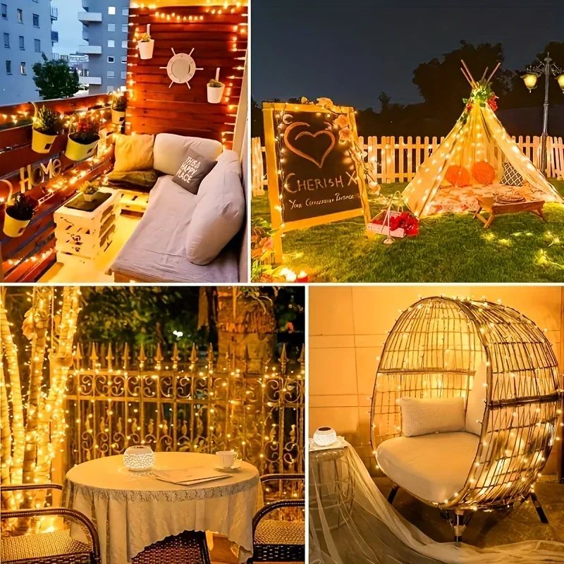 Solar Powered LED Flower Wreath Fairy Light String 50/100LED with 8 Modes Outdoor Garden Lights for Christmas Wedding Decoration