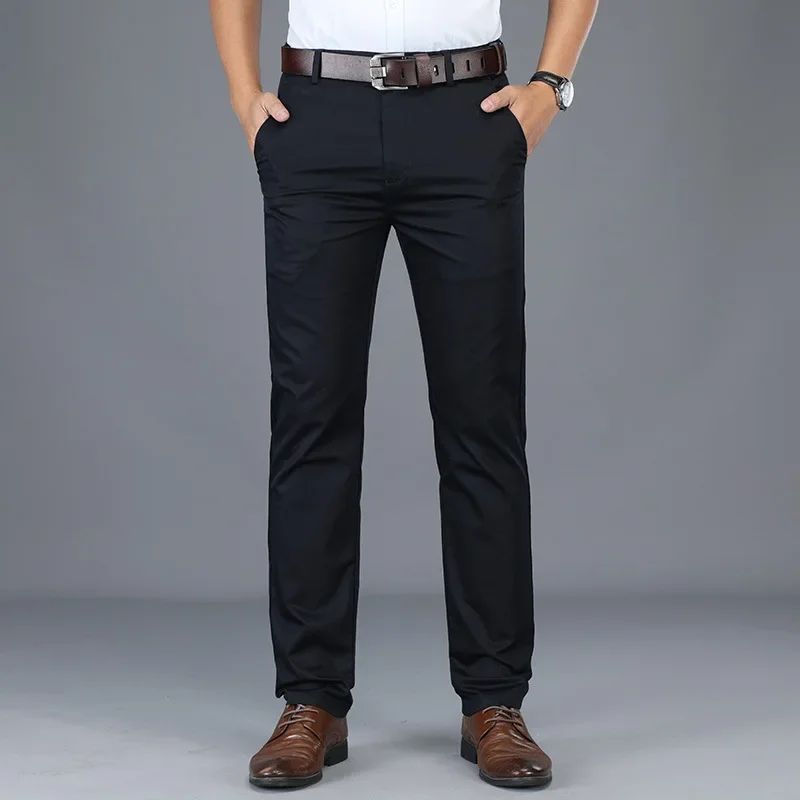 Calças Sociais Masculinas Finas para o Verão, Justas, de Algodão, Estilo Casual de Negócios, Cores Verde, Preto, Cáqui, Calças de Marca Masculinas Tamanhos 30-40