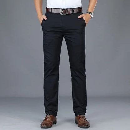 Calças Sociais Masculinas Finas para o Verão, Justas, de Algodão, Estilo Casual de Negócios, Cores Verde, Preto, Cáqui, Calças de Marca Masculinas Tamanhos 30-40