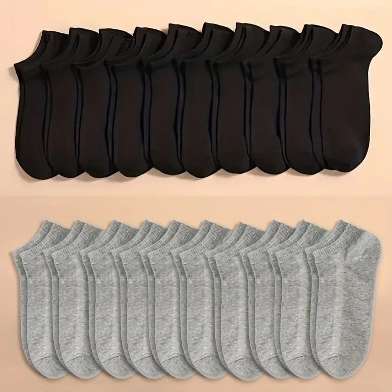 10 or 20 or 40 Pairs Unisex Solid Cotton Socks Men Women Low Cut Ankle Socks Bulk Black White Grey Socks Soft Lightweight