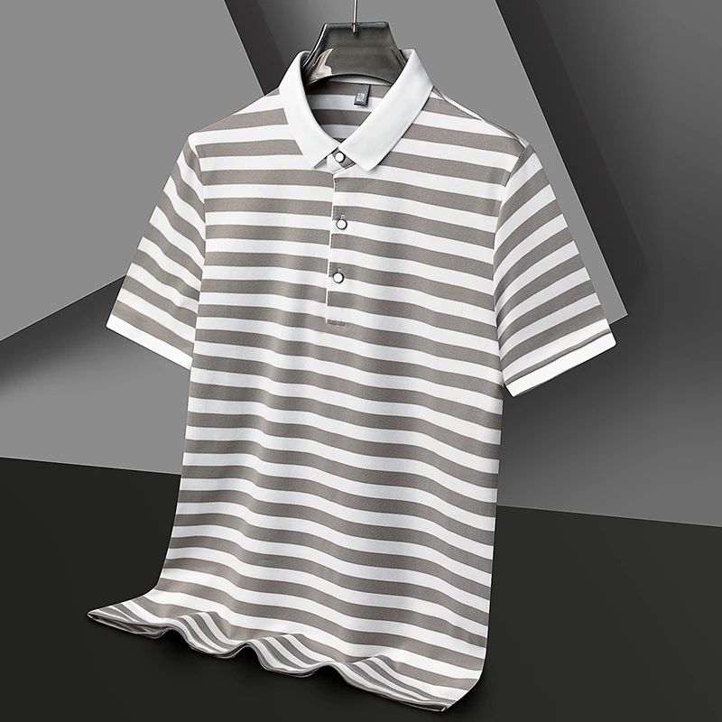 2024 Men's New Striped Cotton Business Casual Short sleeved POLO Shirt Fashion Short sleeved Comfortable and Breathable Top