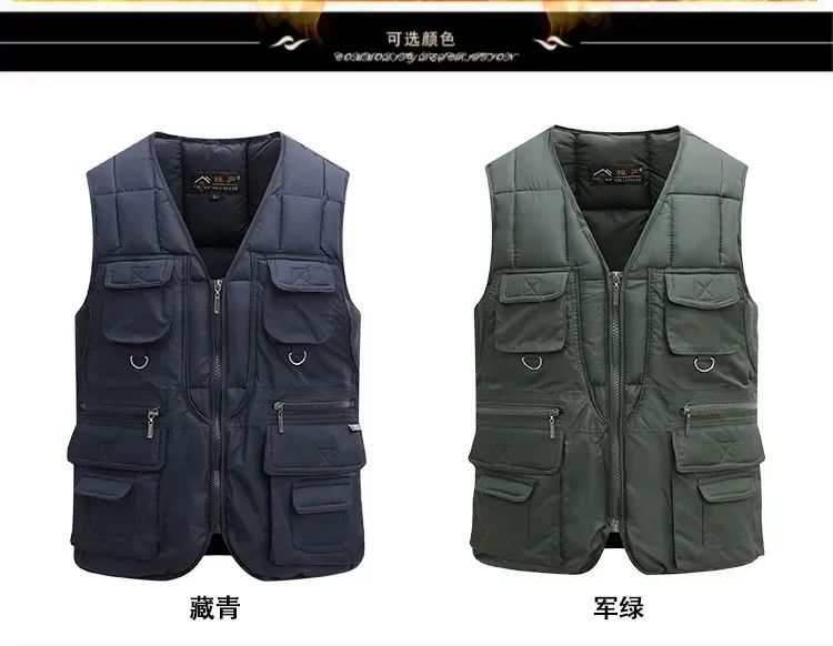 Jaqueta Colete Masculino de Inverno Grosso Quente com Vários Bolsos, Colete de Pesca de Caça, Colete Tático Masculino ao Ar Livre, Casacos Quentes Sem Mangas com Zíper