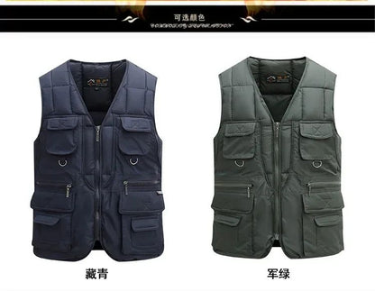 Jaqueta Colete Masculino de Inverno Grosso Quente com Vários Bolsos, Colete de Pesca de Caça, Colete Tático Masculino ao Ar Livre, Casacos Quentes Sem Mangas com Zíper