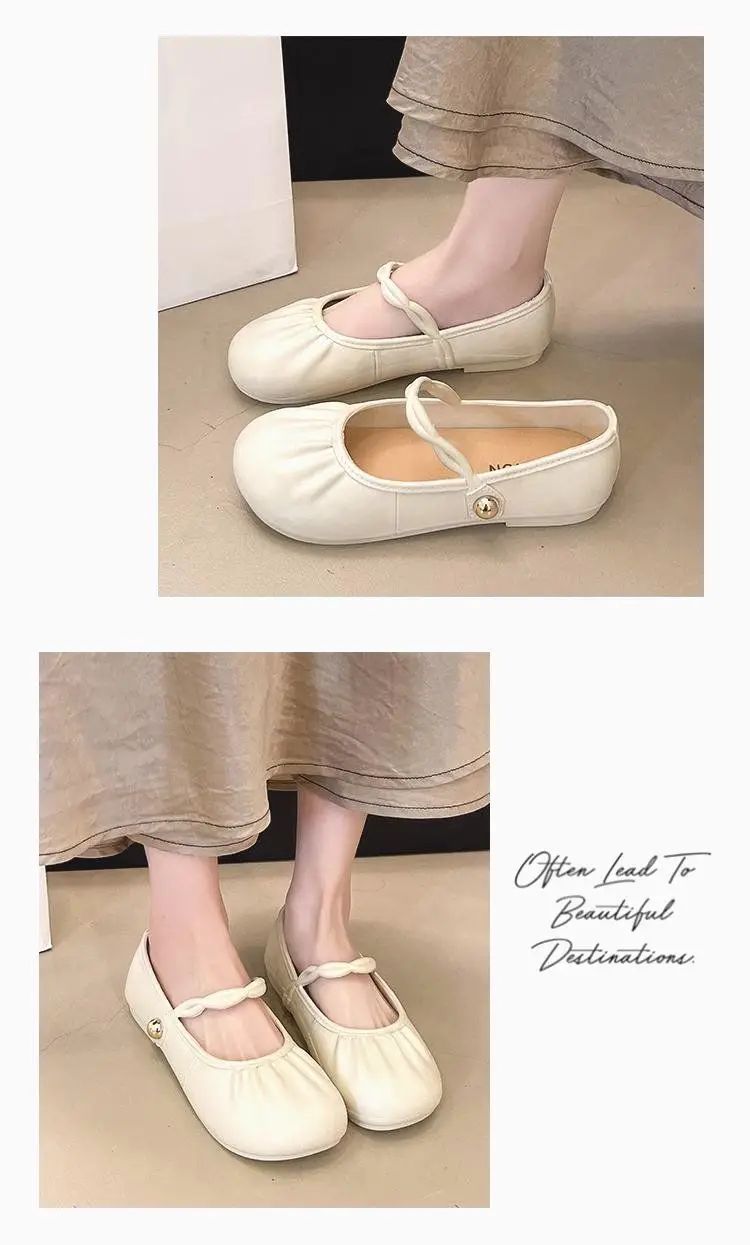 Summer 2025 Women's Flat Mary Jane Sandals Folded Beans Style Versatile Flats Fashionable French Bean Trend Ankle Cover PVC Mate