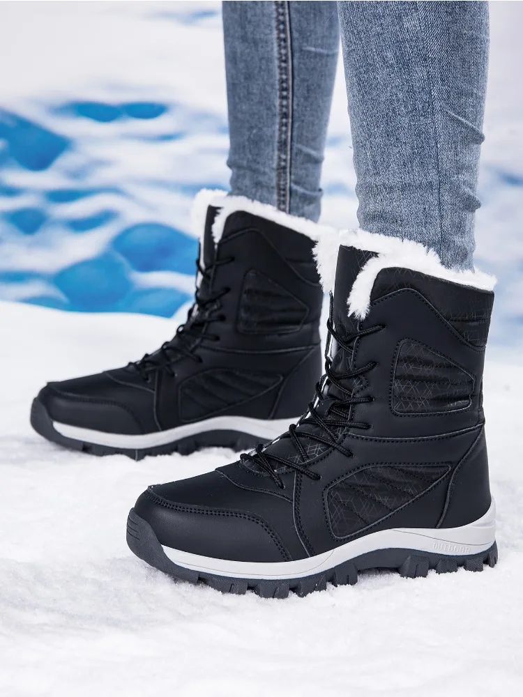 Winter Women's Snow Boots High Top Hiking Boots for Women Winter Outdoor Walking Sneakers Waterproof Plush Warm Platform Boots
