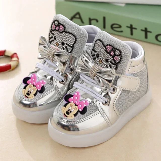 Disney mickey mouse cartoon LED casual shoes Minnie girl Toddler shoes children's sports shoes flashing shoes  Sneakers