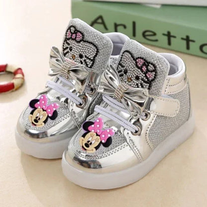 Disney mickey mouse cartoon LED casual shoes Minnie girl Toddler shoes children's sports shoes flashing shoes  Sneakers