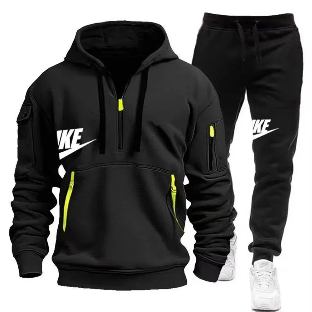 2025 New men's autumn and winter suit zipper hoodie + trousers suit casual men's sportswear warm suit