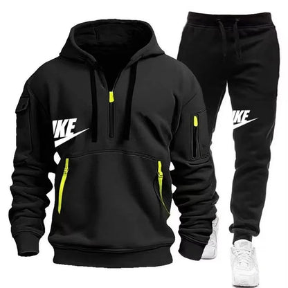 2025 New men's autumn and winter suit zipper hoodie + trousers suit casual men's sportswear warm suit