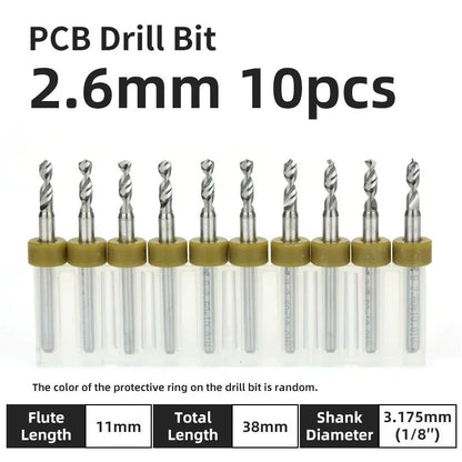 Broca PCB 10pcs Conjunto de Brocas Micro Diâmetro de Aço Tungstênio 1/8" Cabo Fixo Mini Broca CNC 0.1-3.175mm