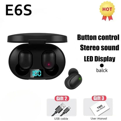 Fone de Ouvido Bluetooth Sem Fio E6S TWS Fone de Ouvido Bluetooth Sem Fio Fones de Ouvido Sem Fio com Cancelamento de Ruído com Microfone