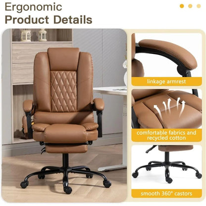 6-Point Heated Massage Office Chair with Footrest, Ergonomic Home Desk Chair with Lumbar Support, Executive High Back PU Leather