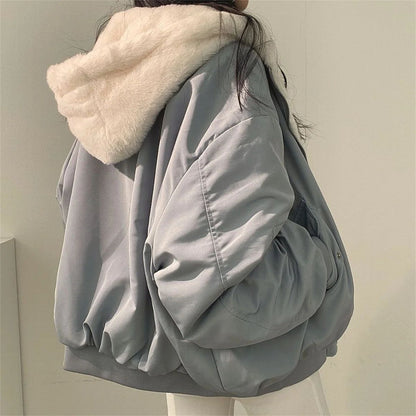 Both Sides Thicken Coat New Zipper Hooded Women Winter Jacket Oversized Elegant Solid Fashion Warm Coats Casual Ladies Outerwear