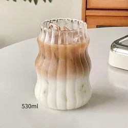 Copo de Vidro Resistente ao Calor, Tumbler, Transparente, para Chá, Suco, Leite, Caneca de Café, Copos de Água para Casa, Caneca Listrada 410/530ml