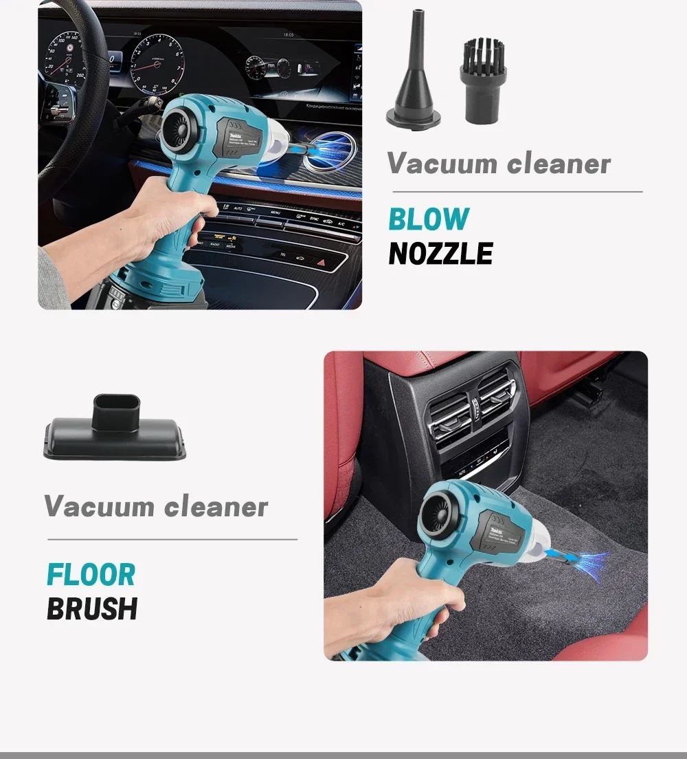 Aspirador de Pó Sem Fio Makita 18V: 200W, 10000Pa, Capacidade de 180ML, 7 Bicos, Para Tarefas Eficientes de Limpeza de Carros e Ambientes de Trabalho