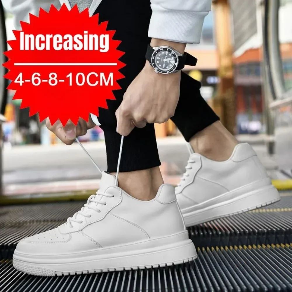 PDEP Tênis Masculino Aumento de Altura 10cm Invisível Elevador Branco Couro Esportivo Zapatillas De Hombre Tamanho Grande 46