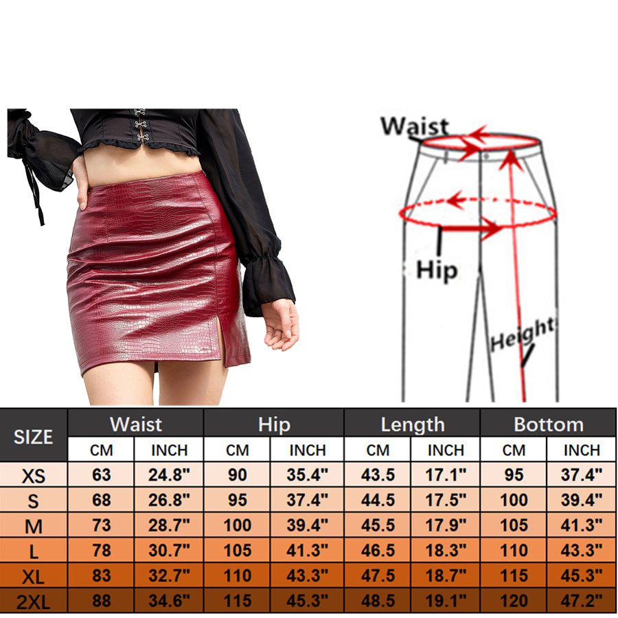 2025 Spring/summer Red Crocodile Pattern PU Skirt Ladies Slit Skirt Slim  Stretch Leather Skirts White Brown Black Green