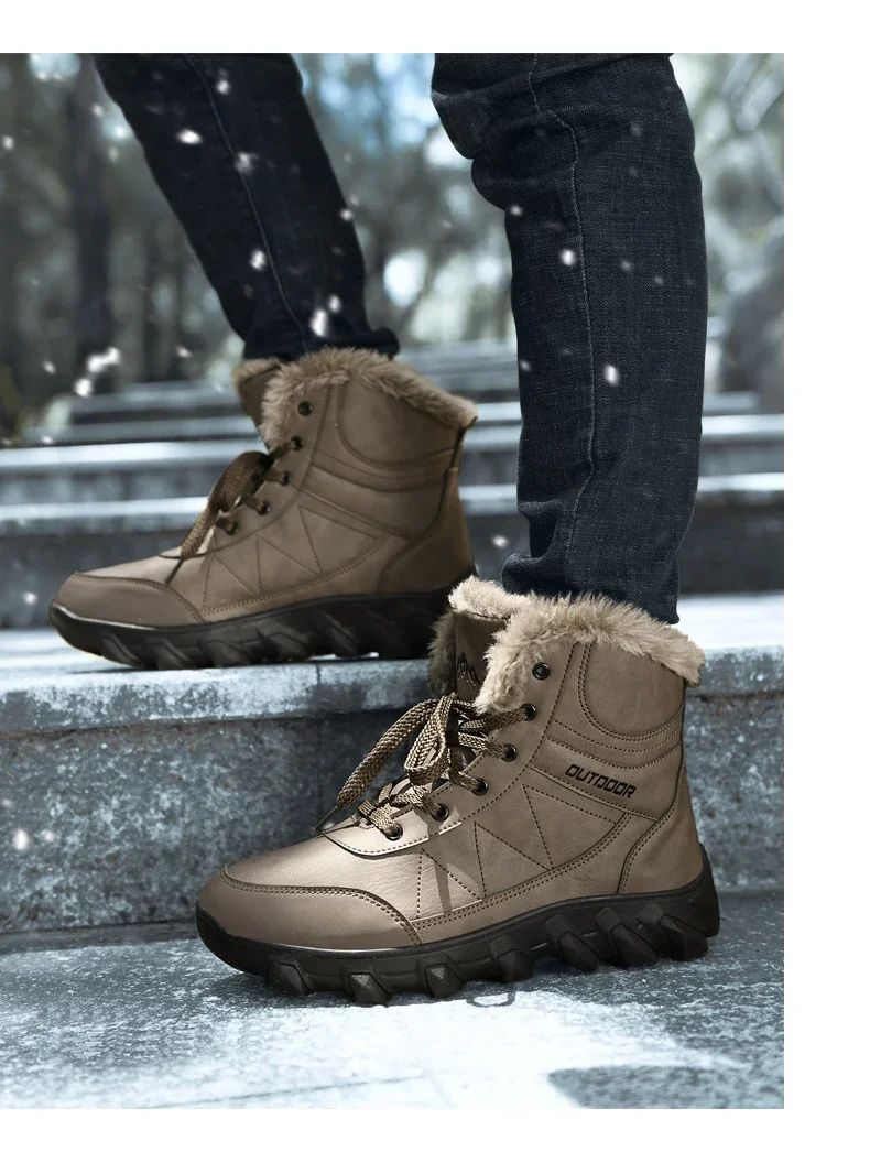Botas de Neve de Inverno 2025 Masculinas Sapatos Outdoor Cano Alto Cadarço Antiderrapante Botas de Tornozelo Quente Confortáveis Pelúcia Sapatos Casuais Masculinos