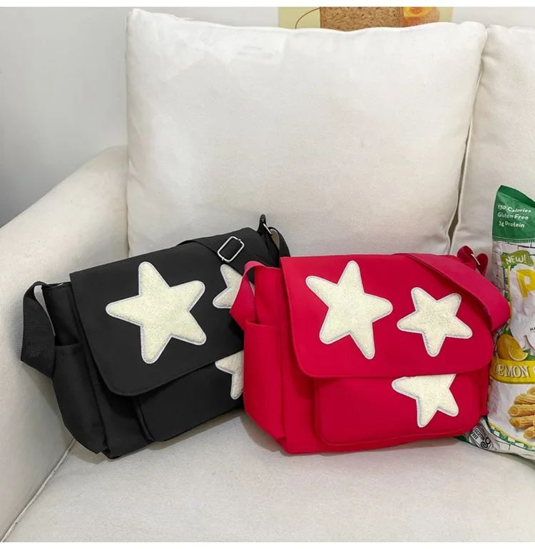 Women Star Pattern Y2k Messenger Bag Casual Tote Lady Simple Large Capacity Shoulder Bag Girl Travel School Bookbag Handbag