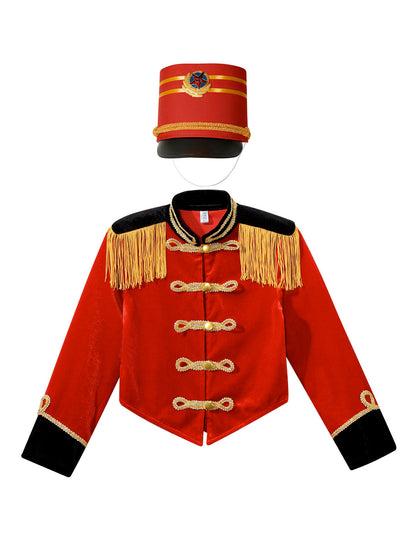 Girls Boys Marching Band Costume Outfits Circus Ringmaster Jacket Coat Team Performance Drummer Drum Major Uniform with Hat Sets