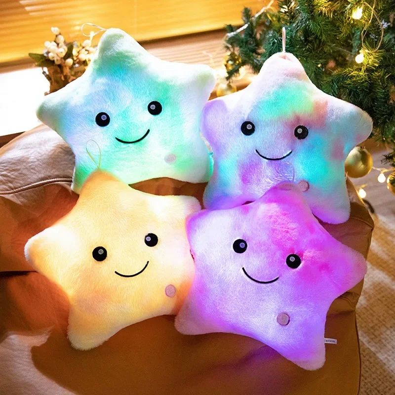 Luminous Star Plush Throw Pillow Bright Led Light Star Stuffed Cushion Sofa Decorative Pillow Office Sleeping Back Cushion Decor