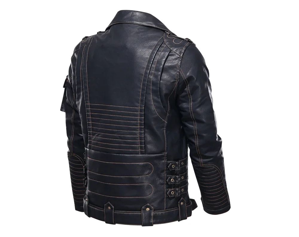 fashion Winter Winter Mens Leather Jacket Men Fashion Motorcycle PU Leather Jacket Cool Zipper Pockets Leather Coats Clothing