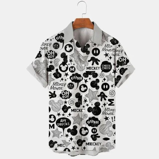 Miniso New 3d Shirts Mens Disney Mickey Mouse Street Tops Cute Cartoon 3d Printed Shirts Mens Casual Fashion Shirts 2024