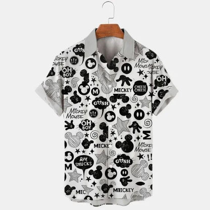 Miniso New 3d Shirts Mens Disney Mickey Mouse Street Tops Cute Cartoon 3d Printed Shirts Mens Casual Fashion Shirts 2024