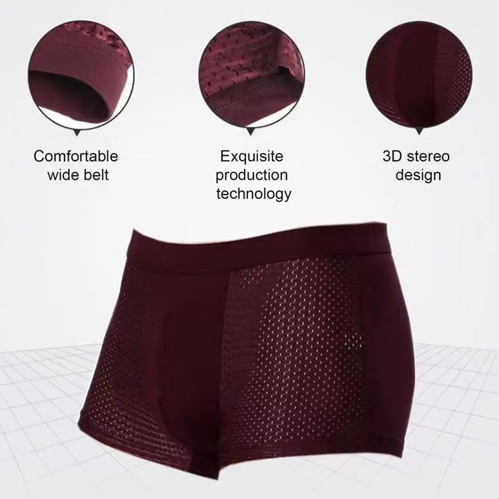 Men Breathable Boxers Ice Silk Mesh Men's Boxers Soft Breathable Underwear with Moisture-wicking Technology U Design for Comfort
