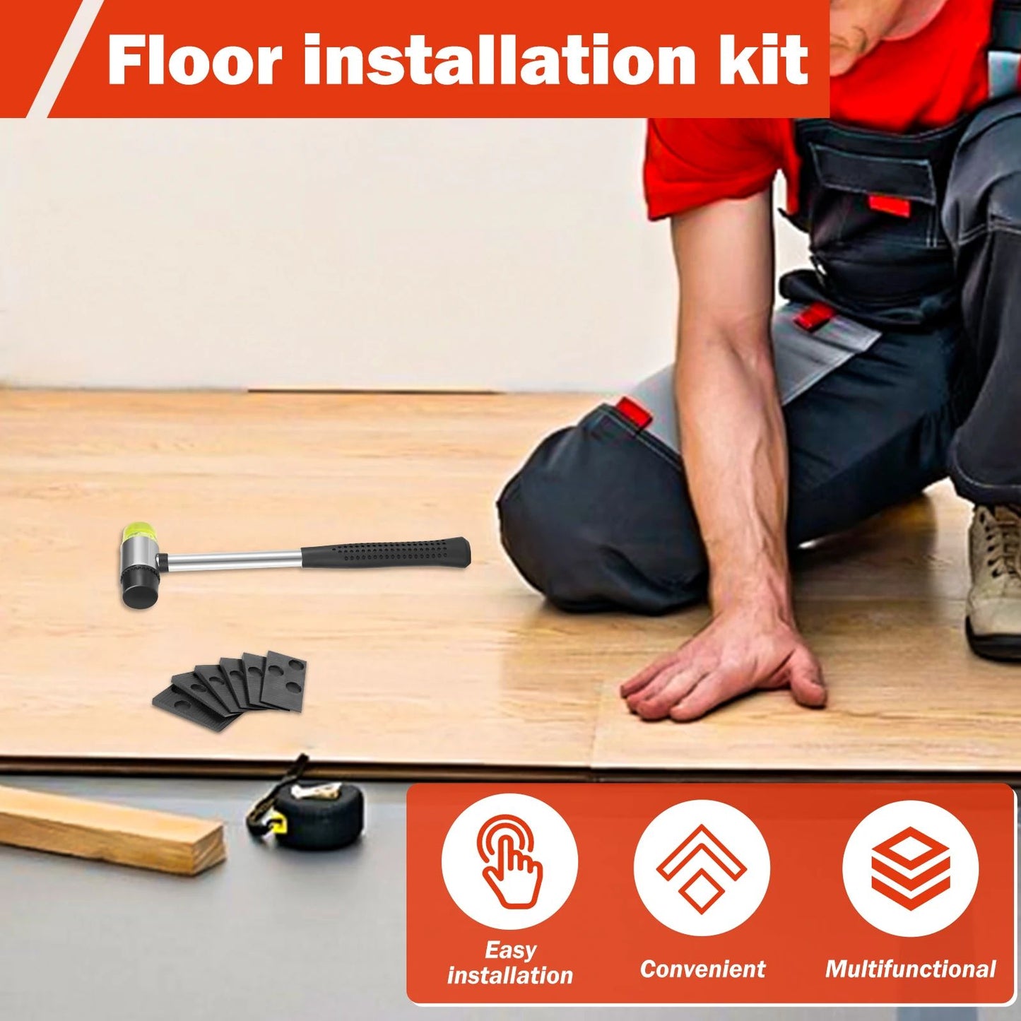 Kit de Instalação de Piso Laminado de Madeira 23 Peças Ferramenta Completa para Piso Laminado com Martelo de Dupla Face e Ferramenta de Barra de Tração Pesada