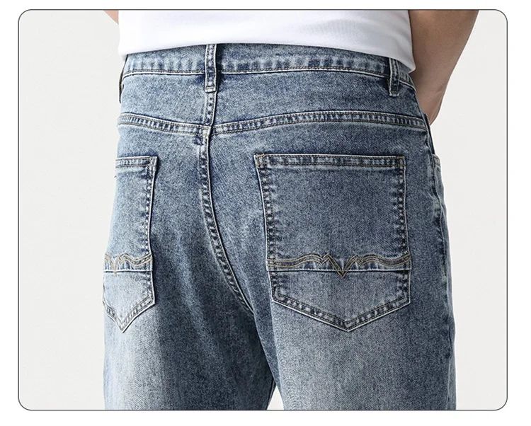 Calça Jeans Masculina Clássica Solta Reta Wide Leg de Sarja Lavada de Alta Qualidade Masculina Fina Fresca Elástica Masculina Casual de Caimento Regular