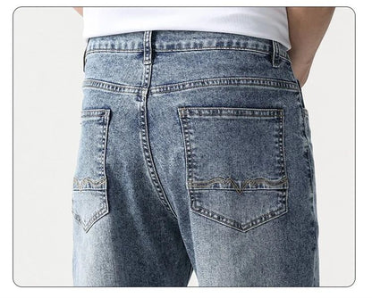 Calça Jeans Masculina Clássica Solta Reta Wide Leg de Sarja Lavada de Alta Qualidade Masculina Fina Fresca Elástica Masculina Casual de Caimento Regular