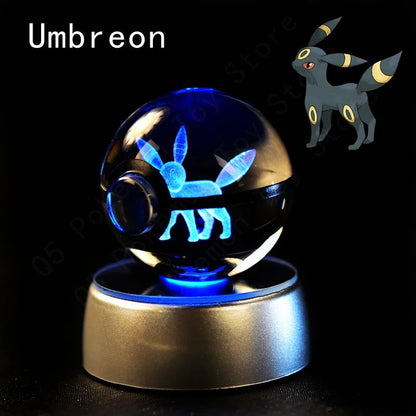 Esfera de Cristal 3D Pokémon 7CM 5CM Mewtwo Pikachu Gengar Bola de Cristal de Vidro Pokémon Pokebola Luminária Noturna LED com Base de Presente