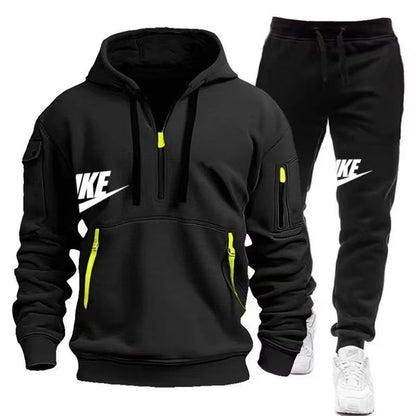 2025 New men's autumn and winter suit zipper hoodie + trousers suit casual men's sportswear warm suit