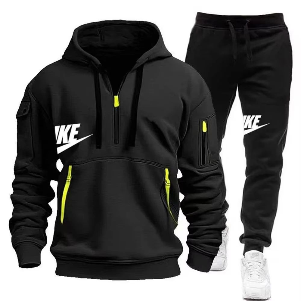 2025 New men's autumn and winter suit zipper hoodie + trousers suit casual men's sportswear warm suit
