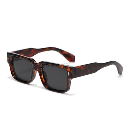 JNPCXI Óculos de Sol Retrô Quadrados Femininos Listras de Leopardo Sombras UV400 Rebites da Moda Masculinos Óculos de Sol Transparentes Gradiente
