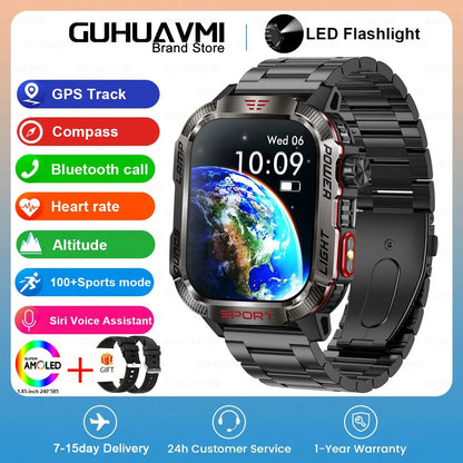 Novo relógio inteligente masculino para ambientes externos de 2,01 polegadas, à prova d'água 3ATM, bateria de 600mAh, bússola, lanterna LED, chamada Bluetooth, Smartwatch para Xiaomi