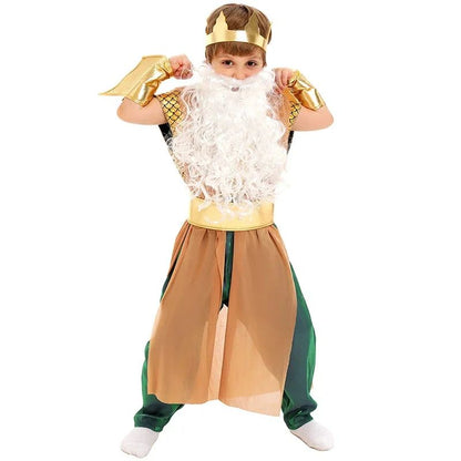 2025 New Greek Mythology God King a Thick White Beard of The Sea Halloween Costume Poseidon Costume for Boys