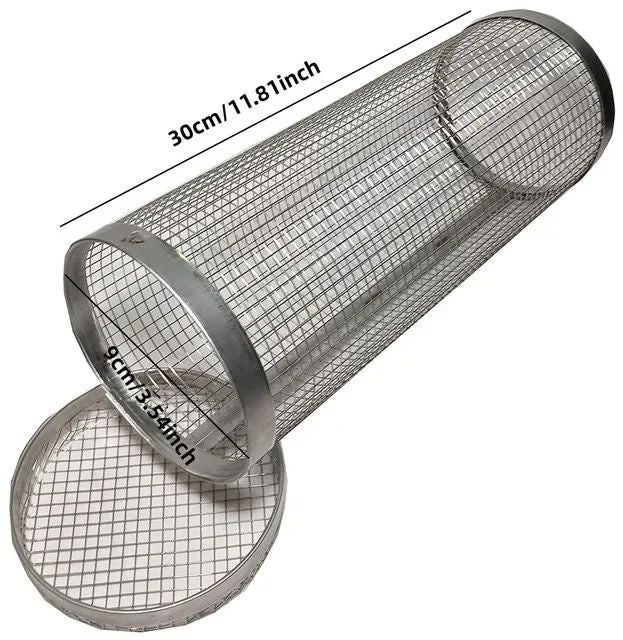 High - Quality Circular Stainless Steel Rolling BBQ Basket - Sturdy Wire Mesh Cylinder - Ideal for Outdoor Camping Barbecuing