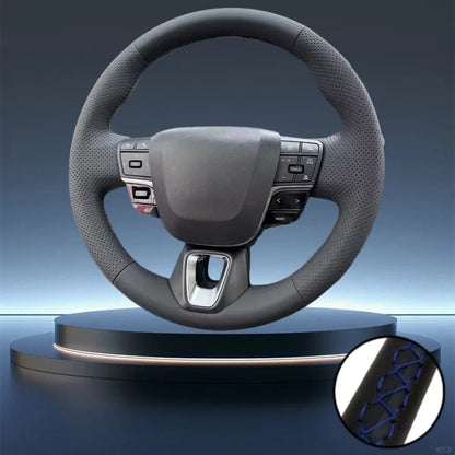 For 9th-generation Toyota Camry and Toyota Avalon Hand-Stitched Black Perforated Microfiber Leather Steering Wheel Cover