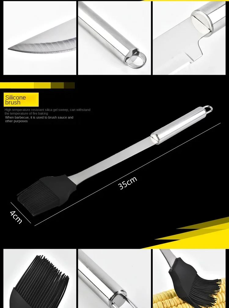 9pcs Portable BBQ tool Kit Outdoor Grill barbecue set Barbecue Set Spatula Clip Skewer With Storage Cloth Bag Grilling Tools