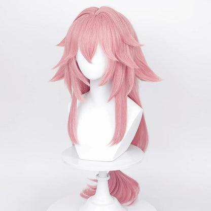 Peruca de Cosplay Yae Miko de Anime com Couro Cabeludo Simulado, Longa, Resistente ao Calor, Cabelo Sintético, Festa, Perucas Rosa para Interpretação de Papéis, Rosa