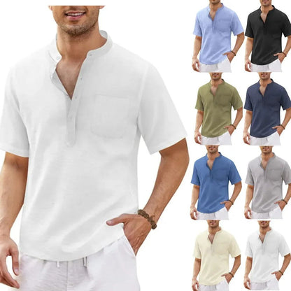 Summer New Men's Short-Sleeved T-shirt Cotton and Linen Led Casual Men's T-shirt Shirt Male  Breathable S-3XL