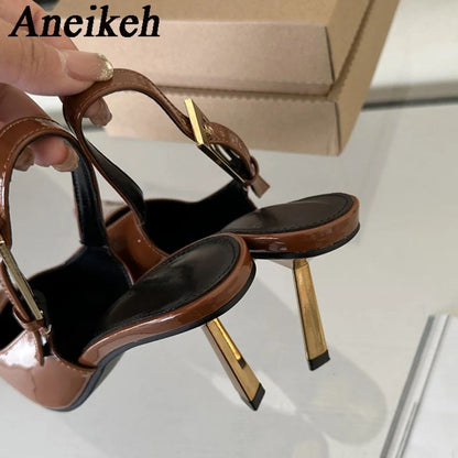 Aneikeh 2025 Verão Nova Banda Feminina Scarpins Sapatos Moda Raso Slip On Sandálias Slingback Salto Fino Alto Vestido Sapatos Sexy