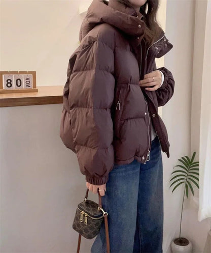 Fashion Parkas Jacket Women's Korean 2024 New Autumn Winter Loose Hooded Thicken Warm Down Cotton Padded Short Coats Female Tops